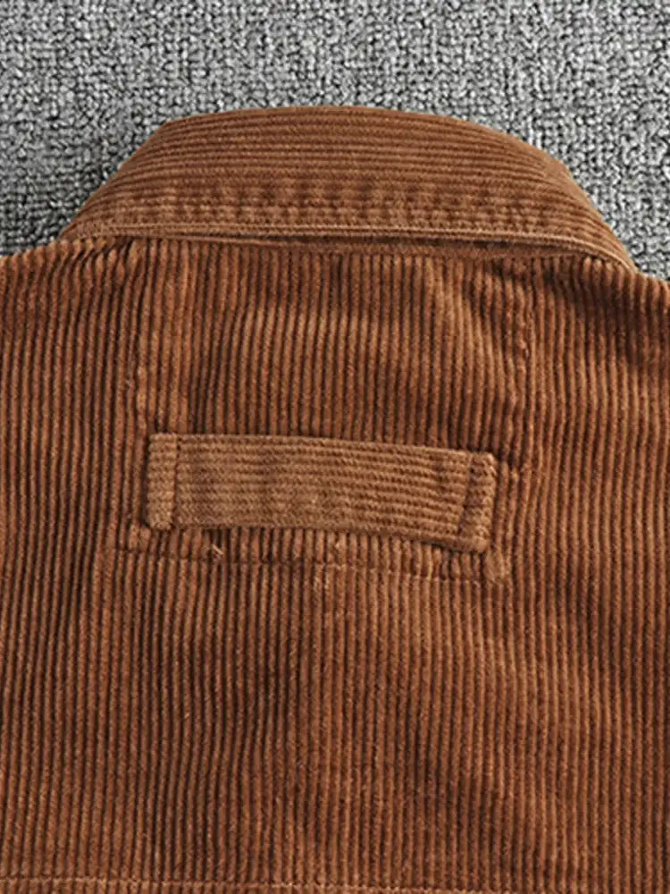 Men’s Plus Size Corduroy Button Up Long Sleeve Jacket