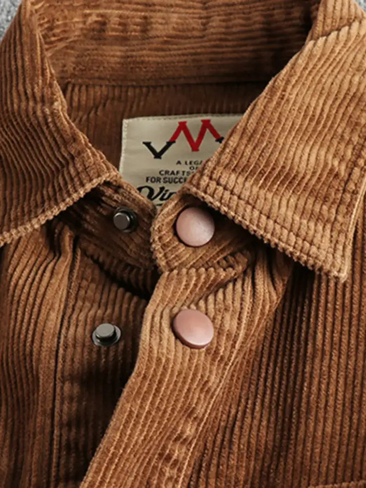 Men’s Plus Size Corduroy Button Up Long Sleeve Jacket