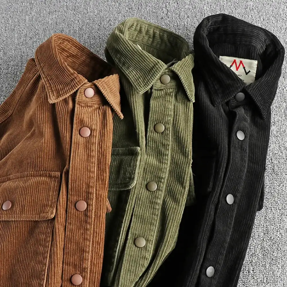 Men’s Plus Size Corduroy Button Up Long Sleeve Jacket