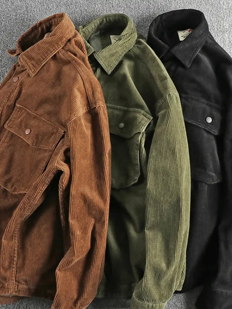 Men’s Plus Size Corduroy Button Up Long Sleeve Jacket