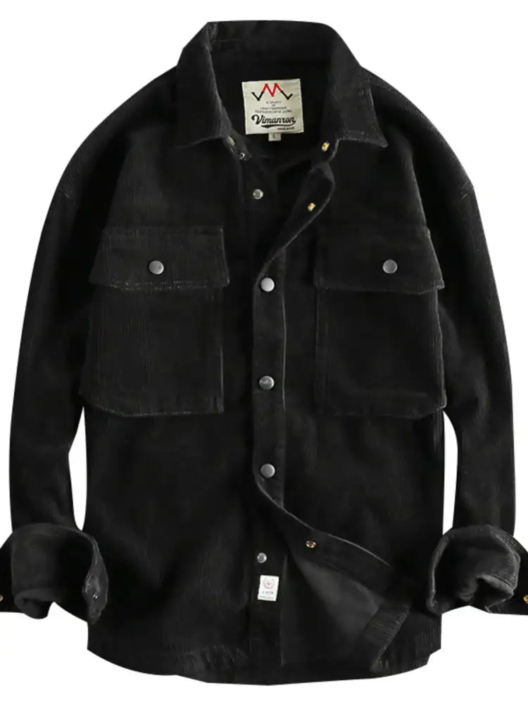 Men’s Plus Size Corduroy Button Up Long Sleeve Jacket