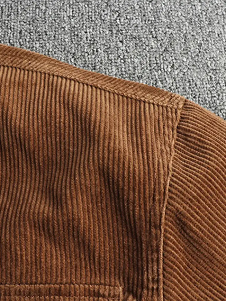 Men’s Plus Size Corduroy Button Up Long Sleeve Jacket