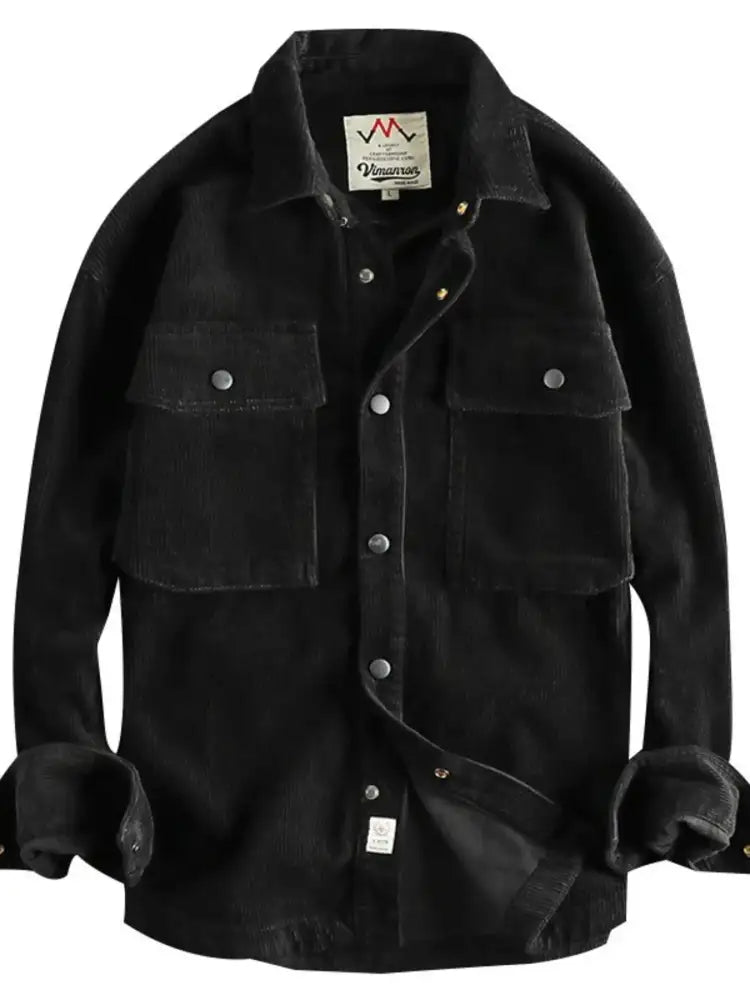 Men’s Plus Size Corduroy Button Up Long Sleeve Jacket