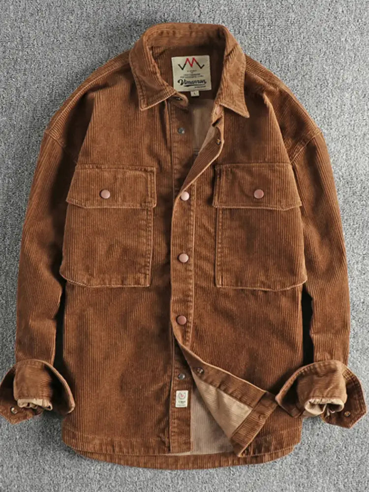 Men’s Plus Size Corduroy Button Up Long Sleeve Jacket