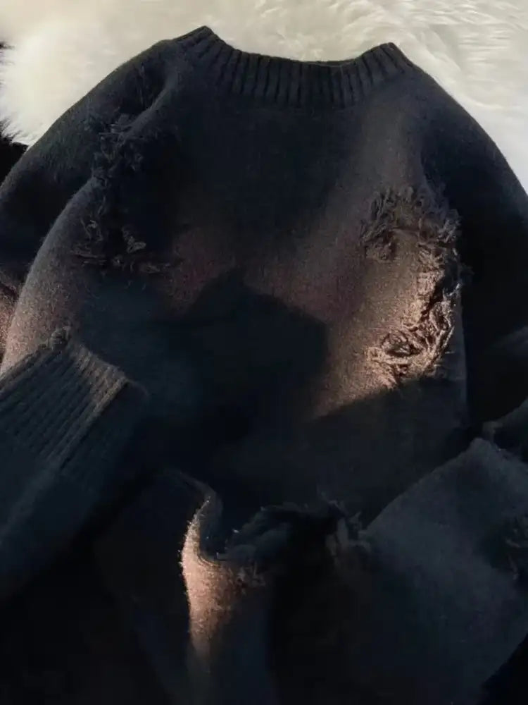 Men’s Plus Size Distressed Knit Pullover Sweater