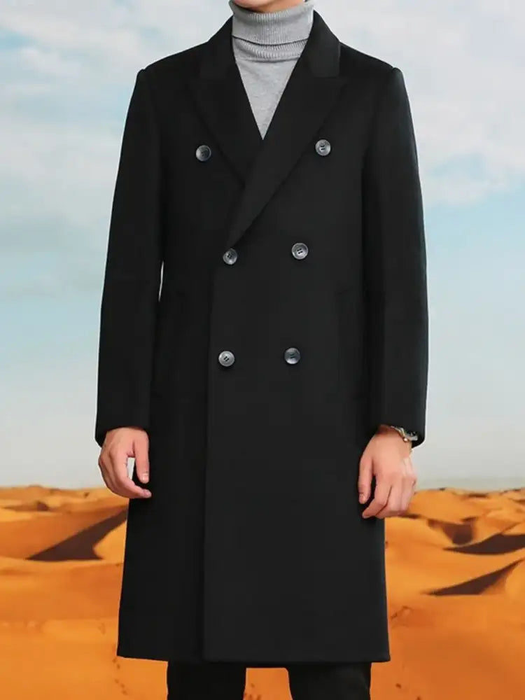 Men’s Plus Size Double-Breasted Long Wool Coat