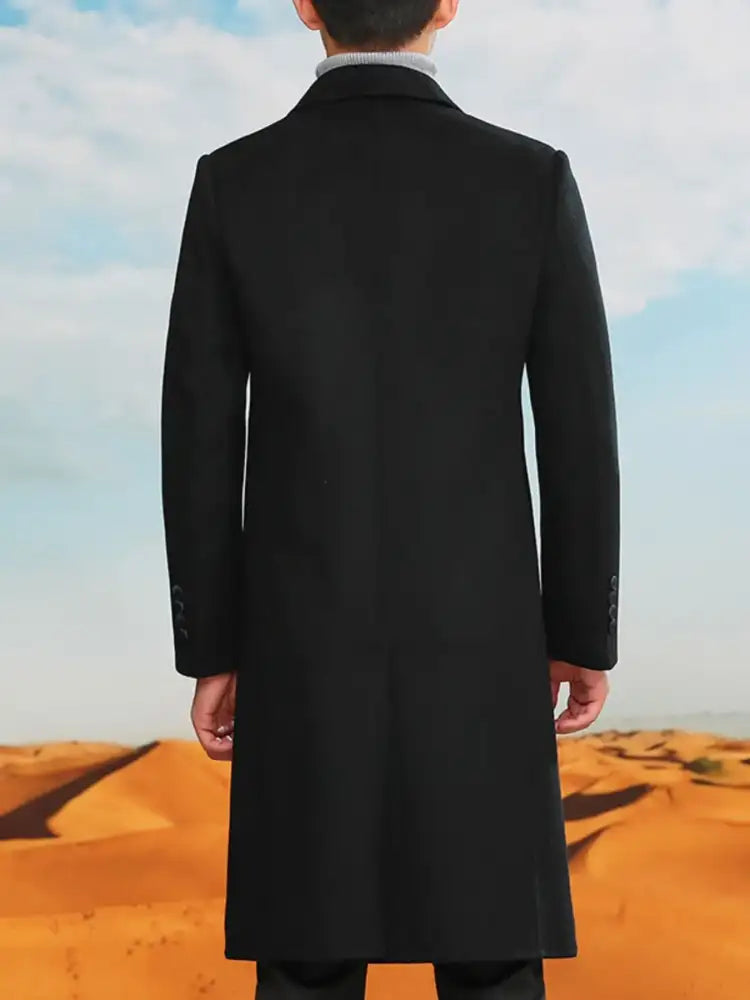 Men’s Plus Size Double-Breasted Long Wool Coat