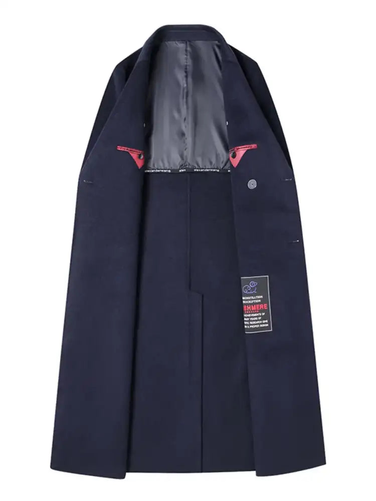 Men’s Plus Size Double-Breasted Long Wool Coat