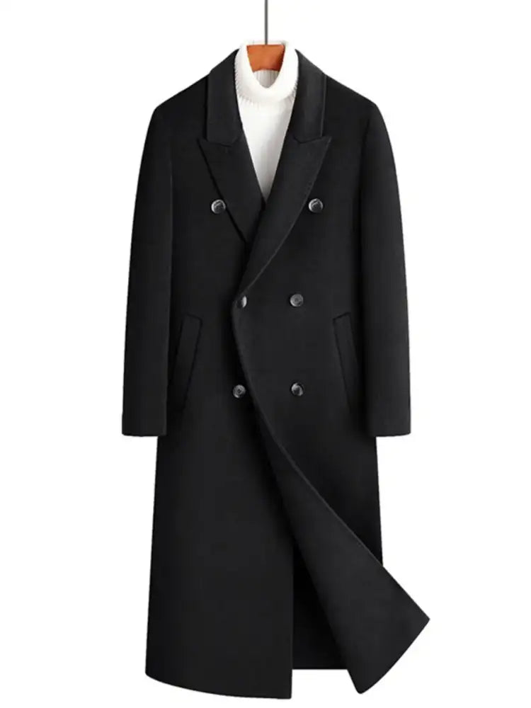 Men’s Plus Size Double-Breasted Long Wool Coat