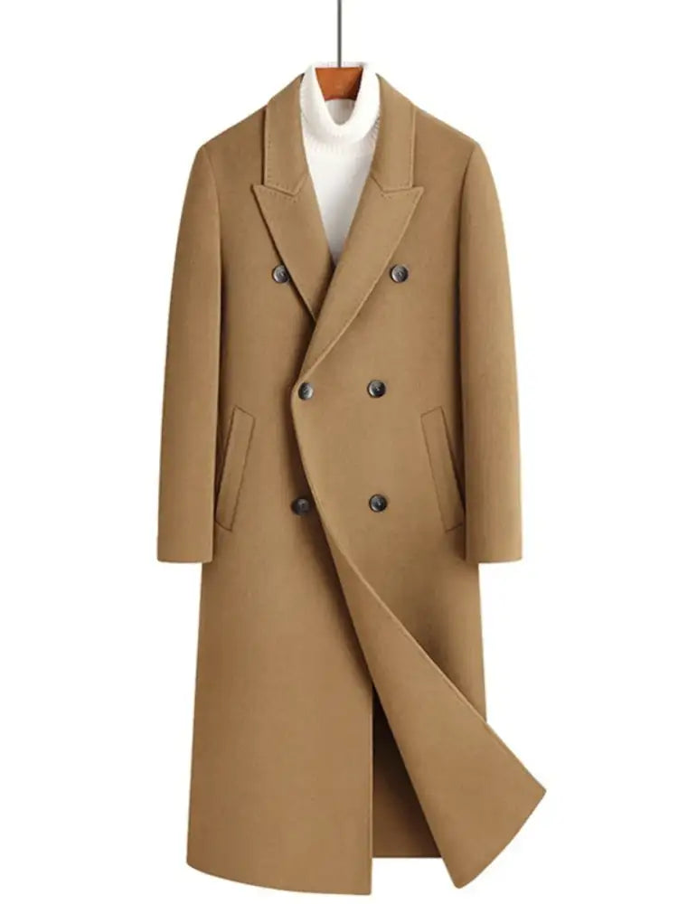 Men’s Plus Size Double-Breasted Long Wool Coat