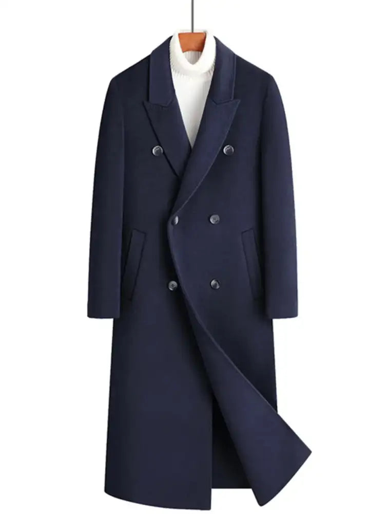 Men’s Plus Size Double-Breasted Long Wool Coat