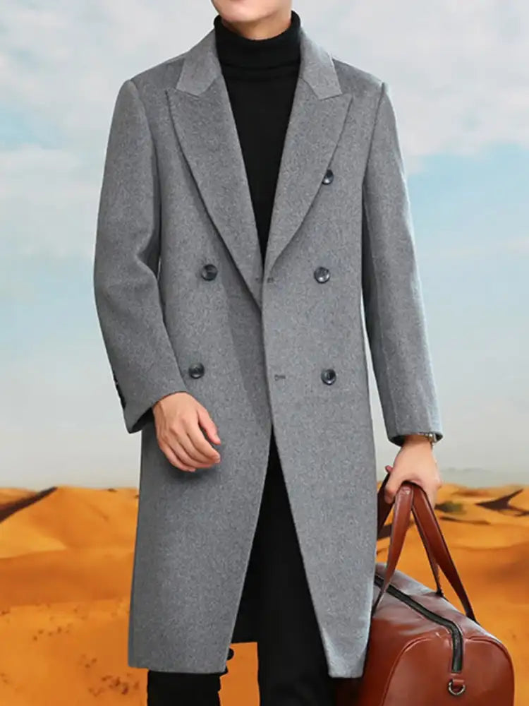 Men’s Plus Size Double-Breasted Longline Coat