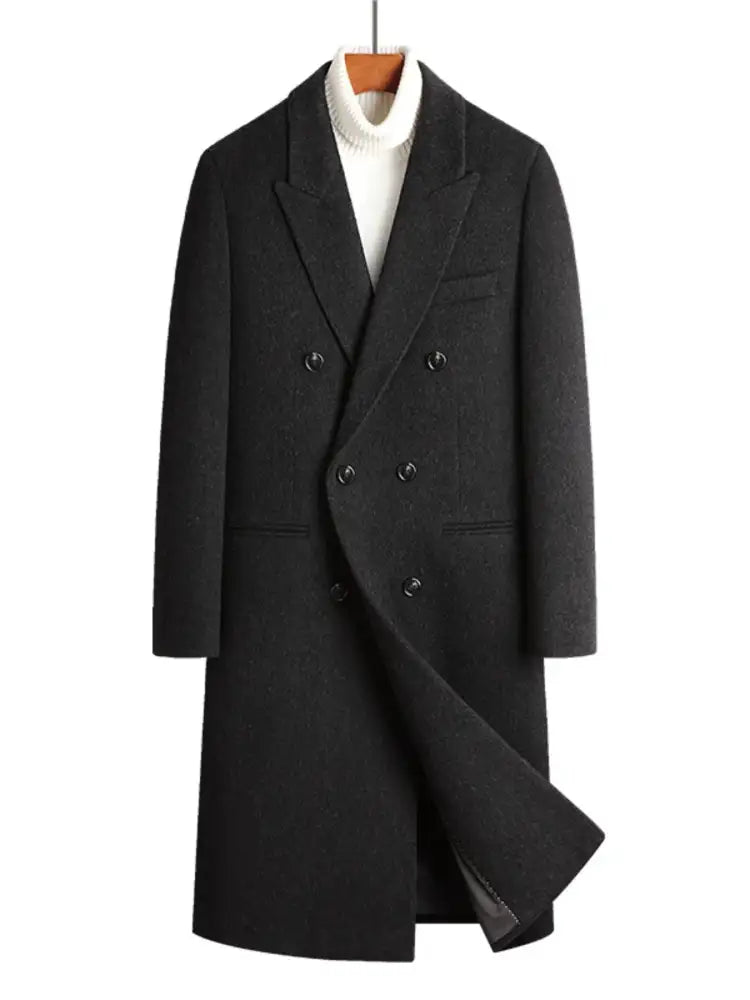 Men’s Plus Size Double-Breasted Wool Overcoat