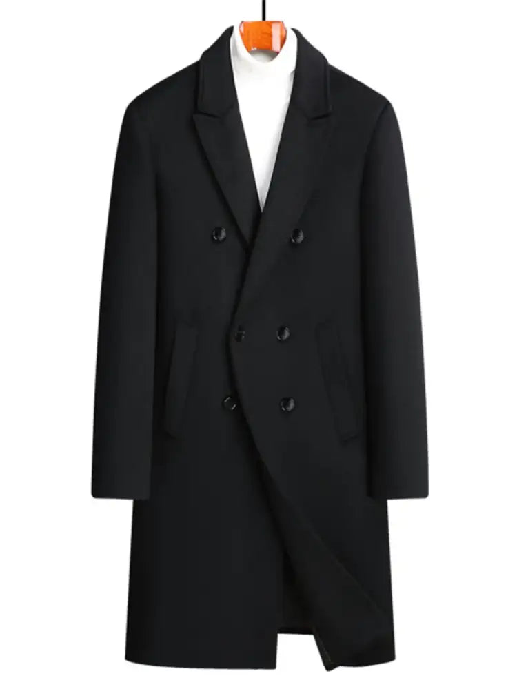 Men’s Plus Size Double-Breasted Wool Overcoat
