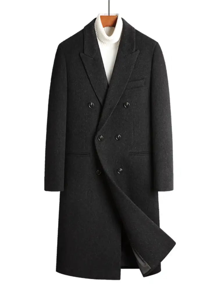 Men’s Plus Size Double-Breasted Wool Overcoat
