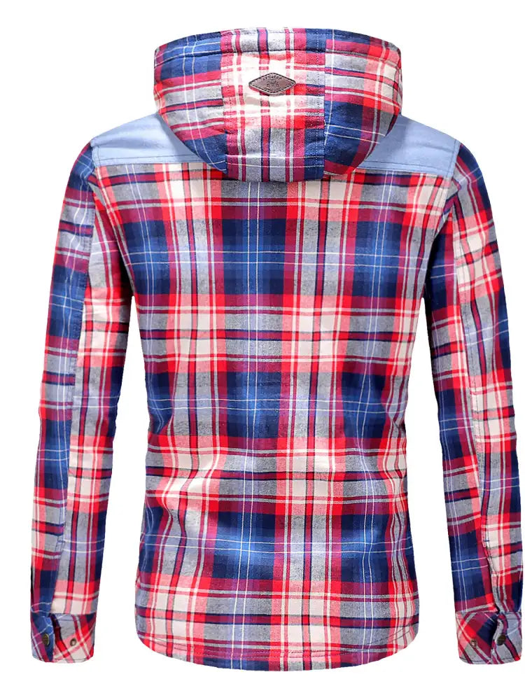 Men’s Plus Size Drawstring Plaid Fleece Lined Hooded Outerwear