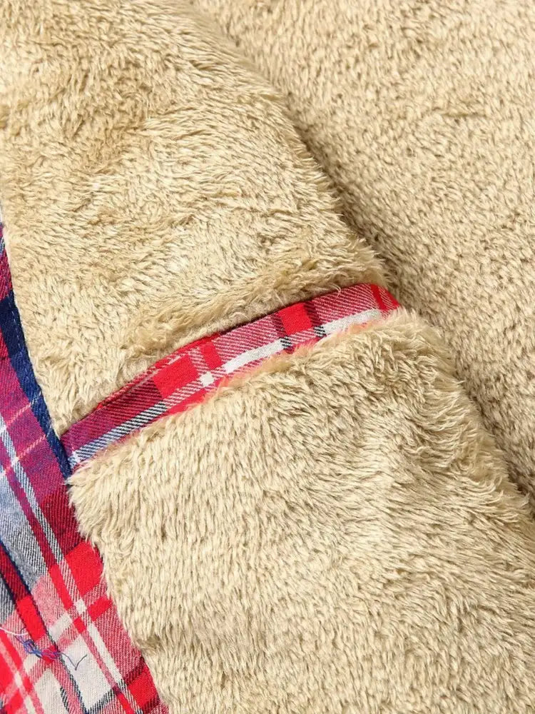 Men’s Plus Size Drawstring Plaid Fleece Lined Hooded Outerwear