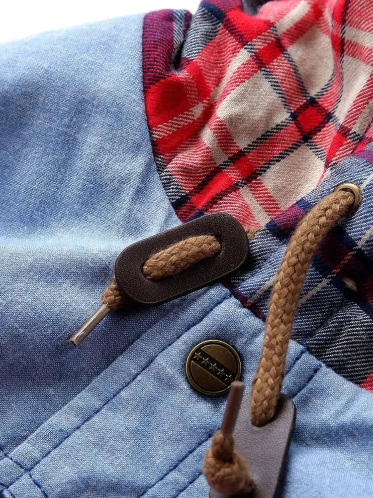 Men’s Plus Size Drawstring Plaid Fleece Lined Hooded Outerwear