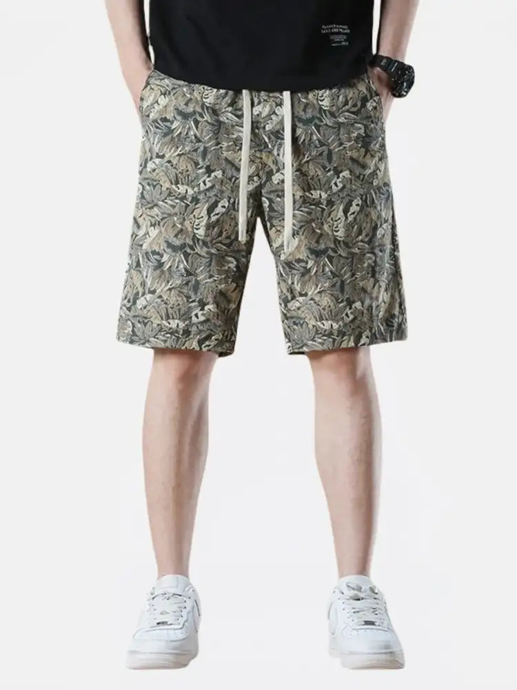 Men’s Plus Size Drawstring Printed Wide-Leg Shorts