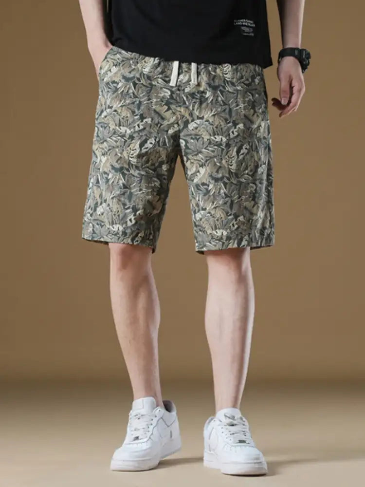 Men’s Plus Size Drawstring Printed Wide-Leg Shorts