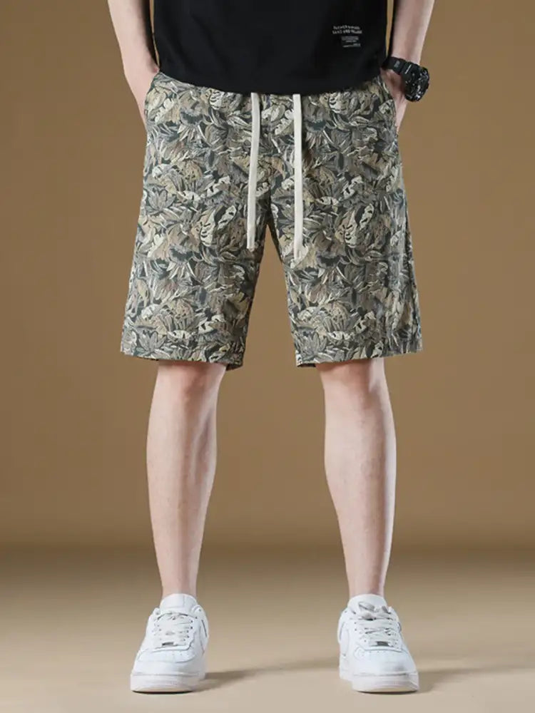 Men’s Plus Size Drawstring Printed Wide-Leg Shorts