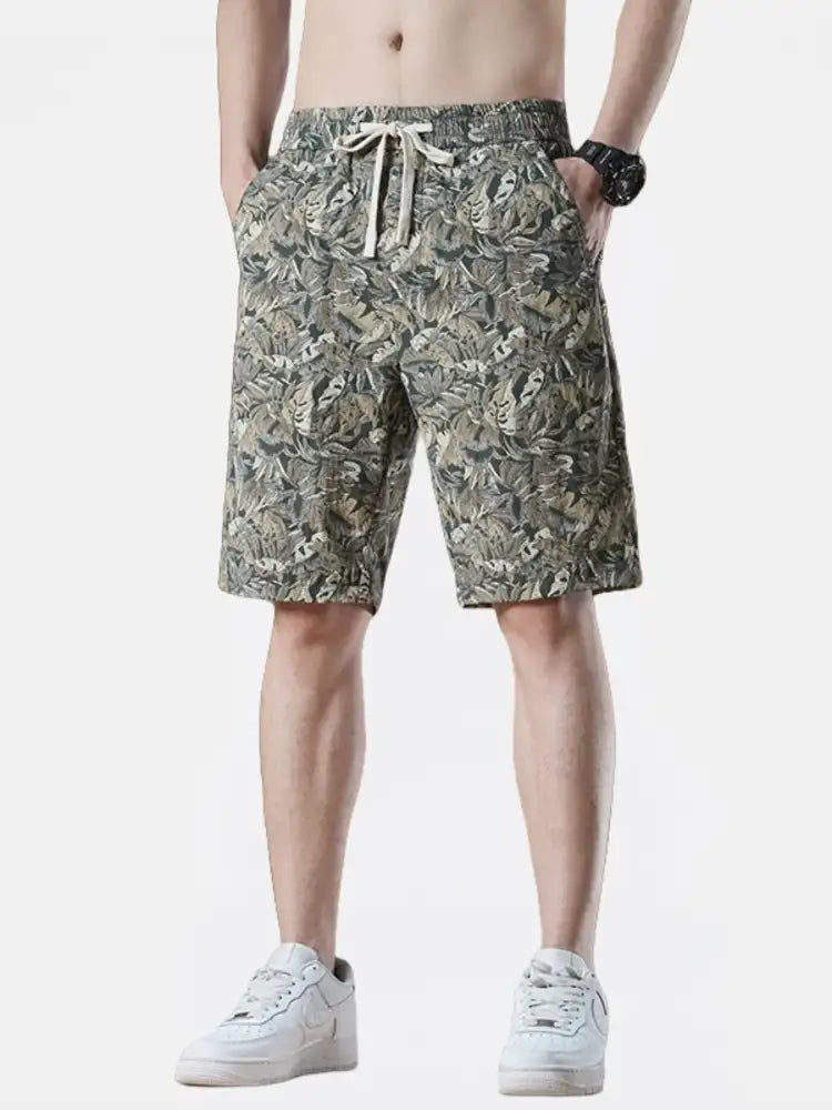Men’s Plus Size Drawstring Printed Wide-Leg Shorts