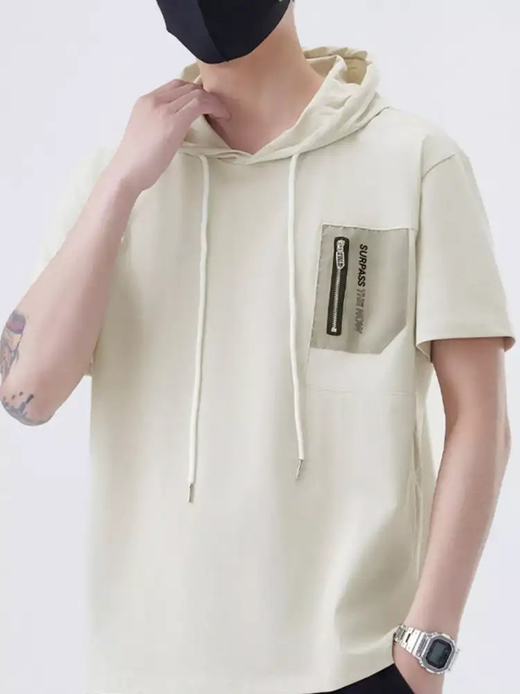 Men’s Plus Size Drawstring Short Sleeve Hooded Top