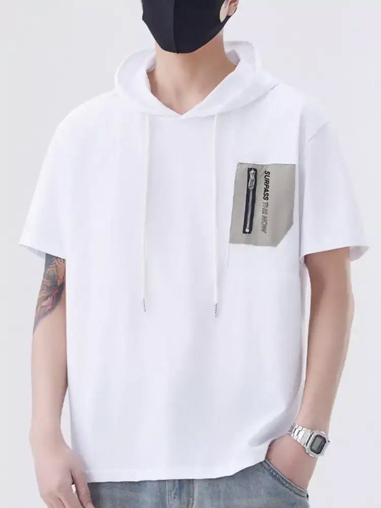 Men’s Plus Size Drawstring Short Sleeve Hooded Top