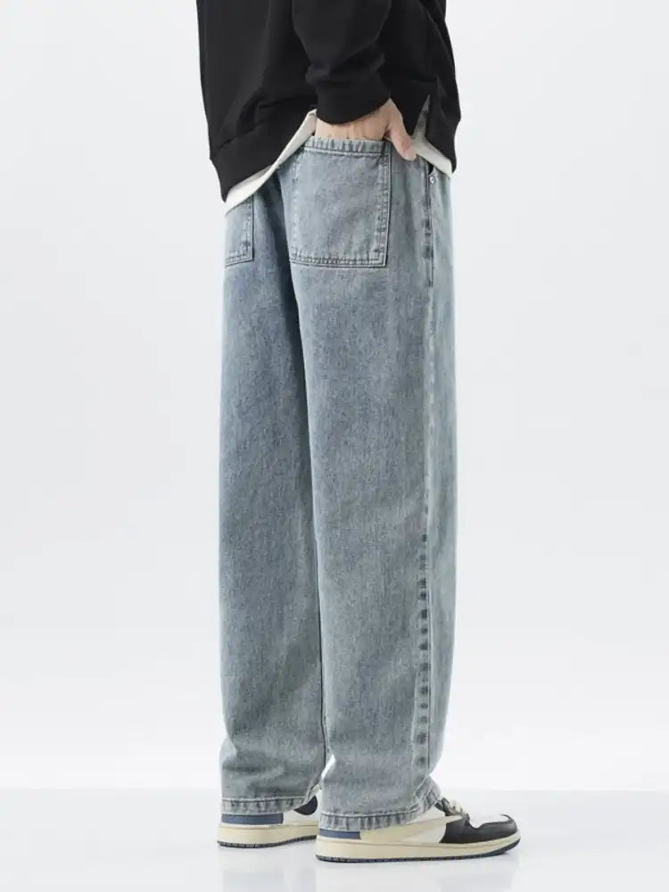 Men’s Plus Size Drawstring Washed Wide Leg Jeans