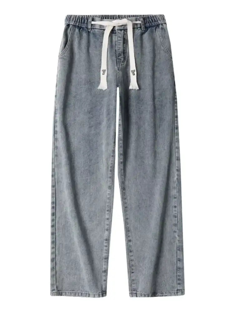 Men’s Plus Size Drawstring Washed Wide Leg Jeans