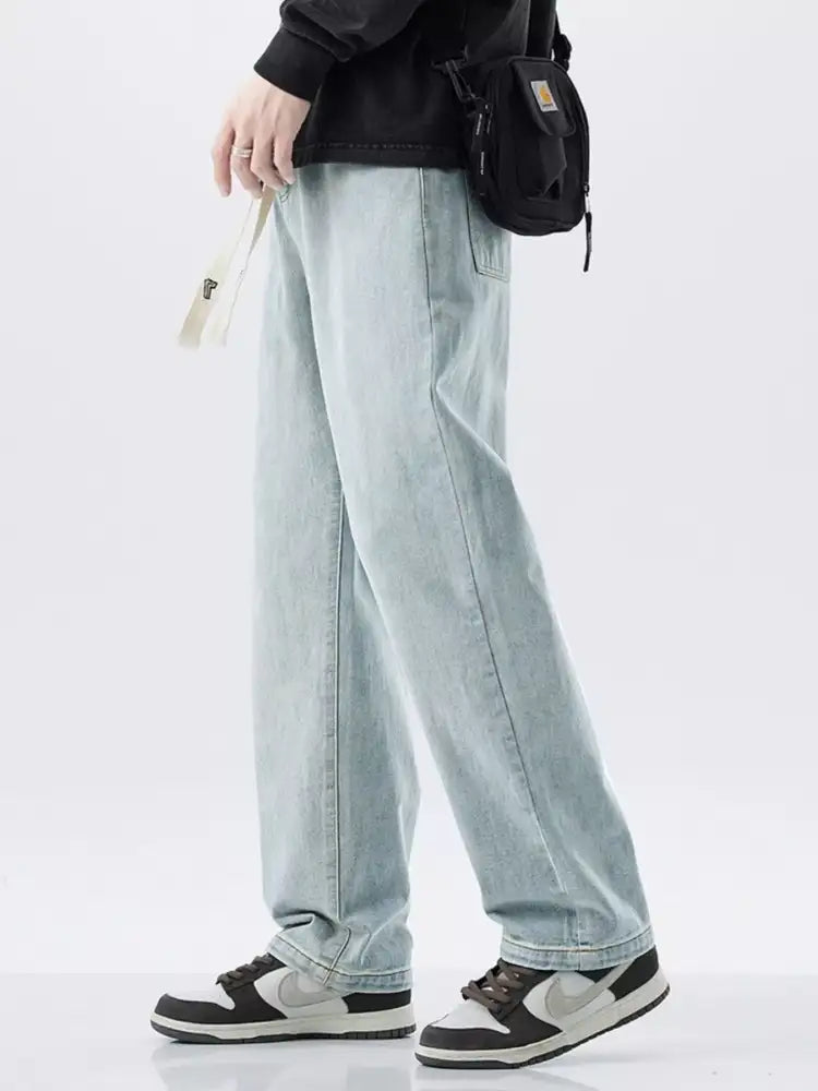 Men’s Plus Size Drawstring Washed Wide Leg Jeans