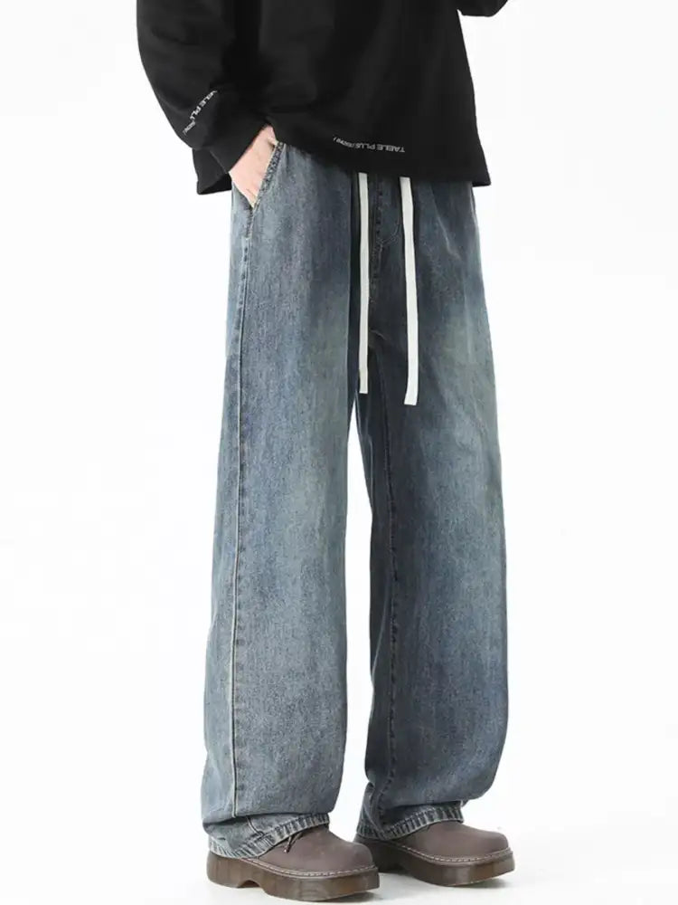 Men’s Plus Size Drawstring Wide Leg Jeans
