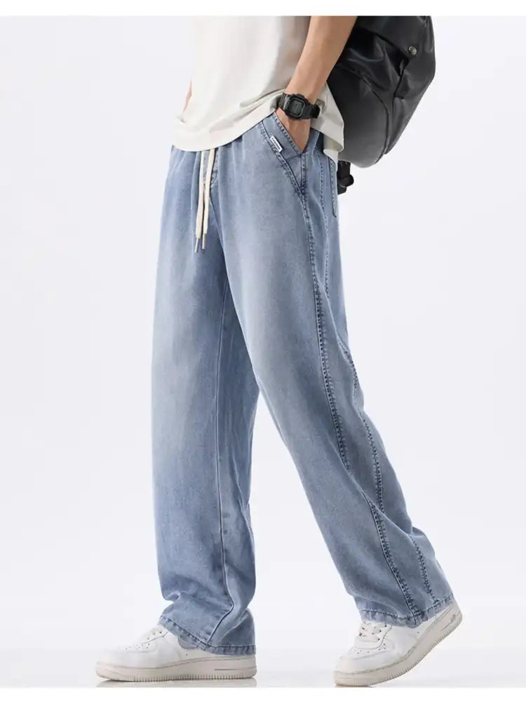 Men’s Plus Size Drawstring Wide Leg Jeans