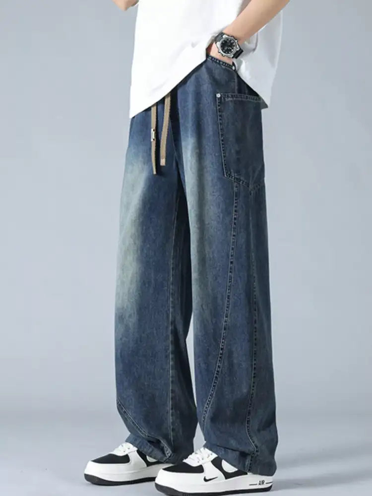 Men’s Plus Size Drawstring Wide Leg Jeans