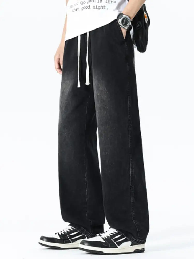 Men’s Plus Size Drawstring Wide Leg Jeans