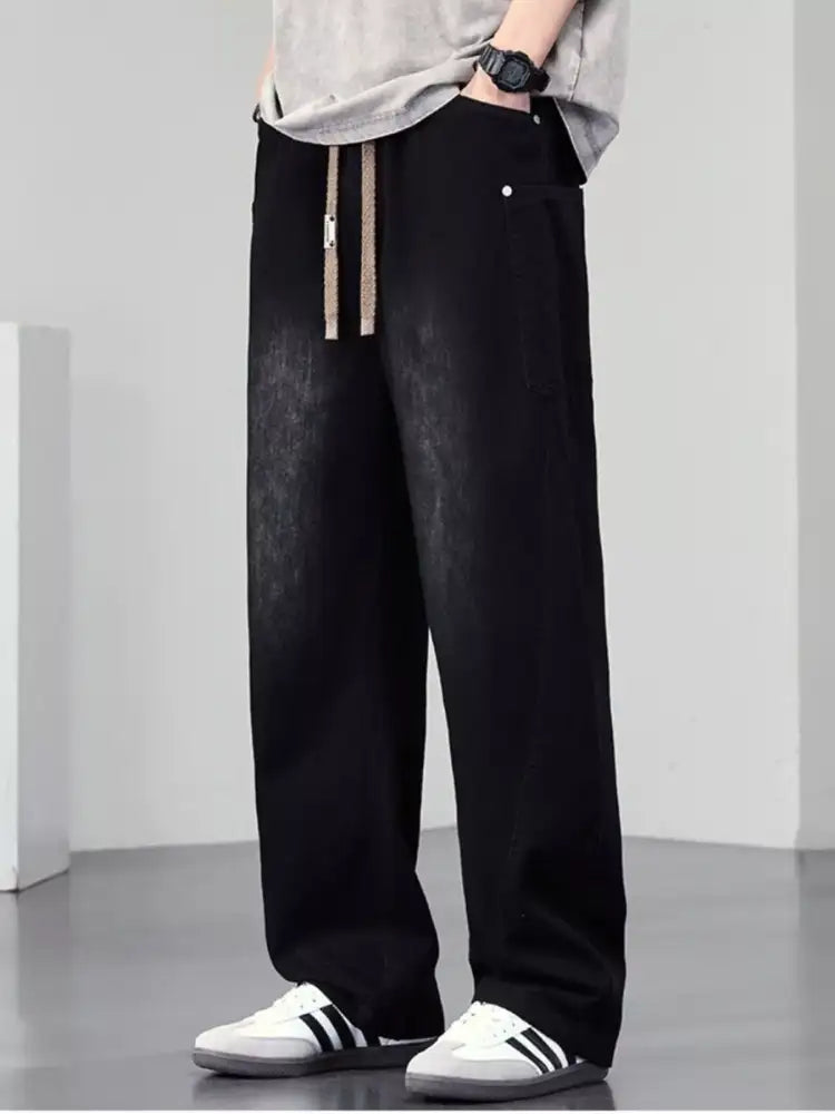 Men’s Plus Size Drawstring Wide Leg Jeans
