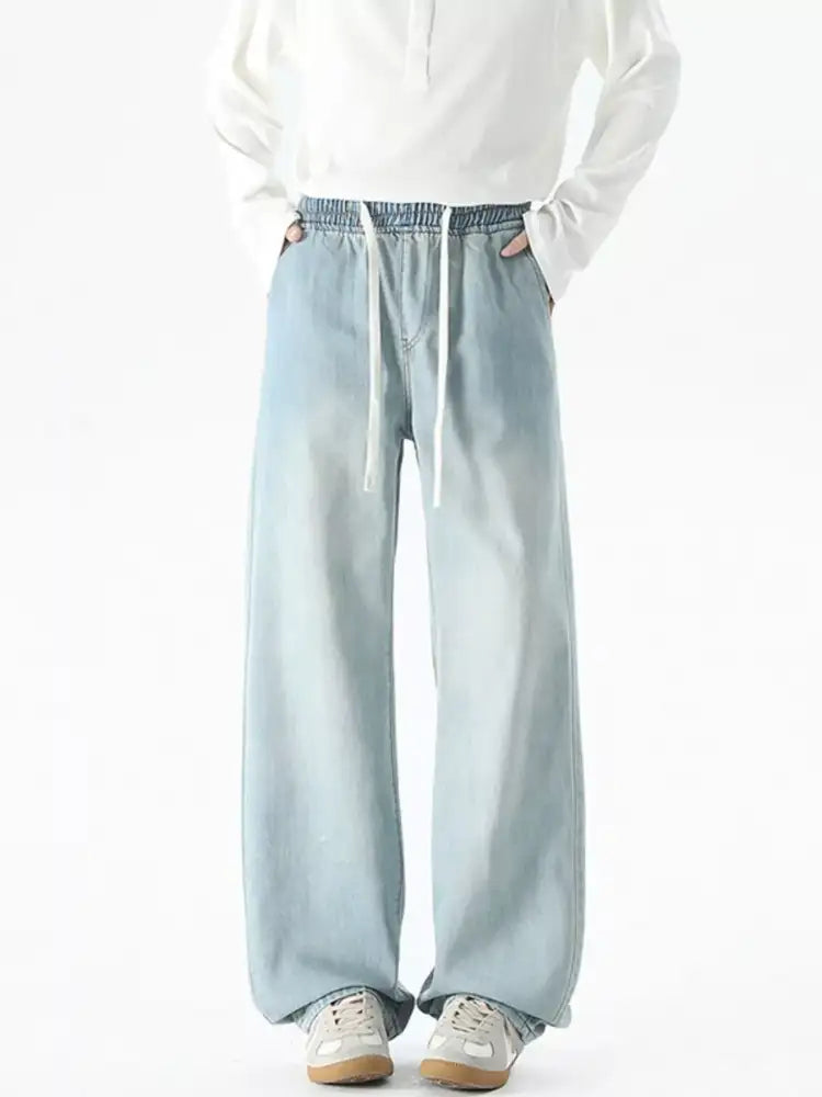 Men’s Plus Size Drawstring Wide Leg Jeans