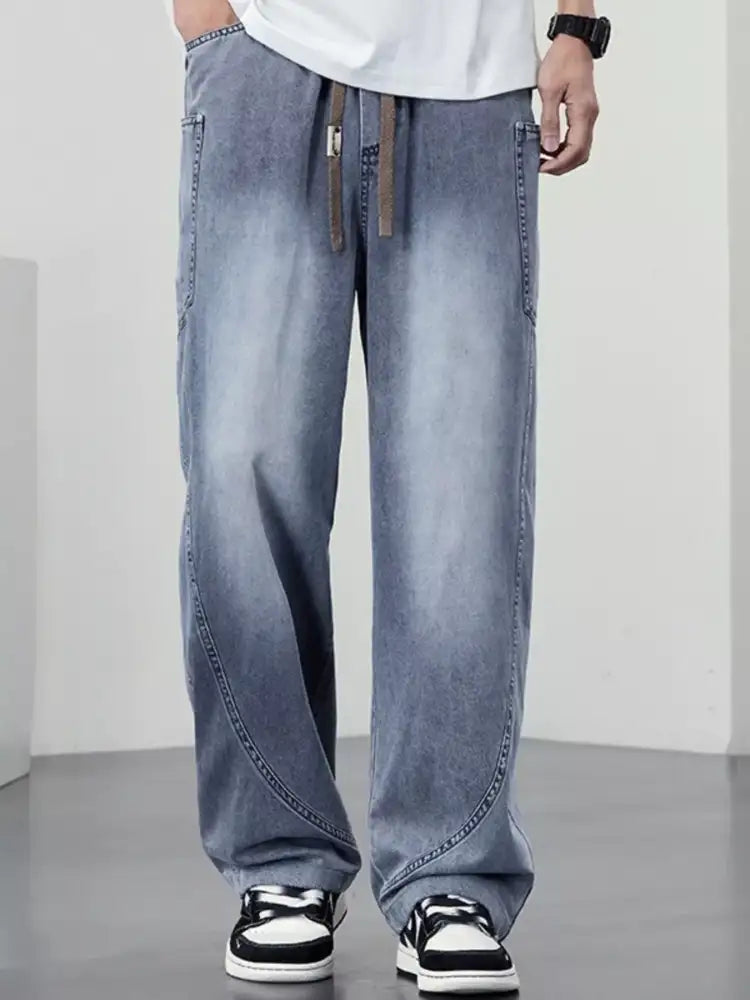 Men’s Plus Size Drawstring Wide Leg Jeans
