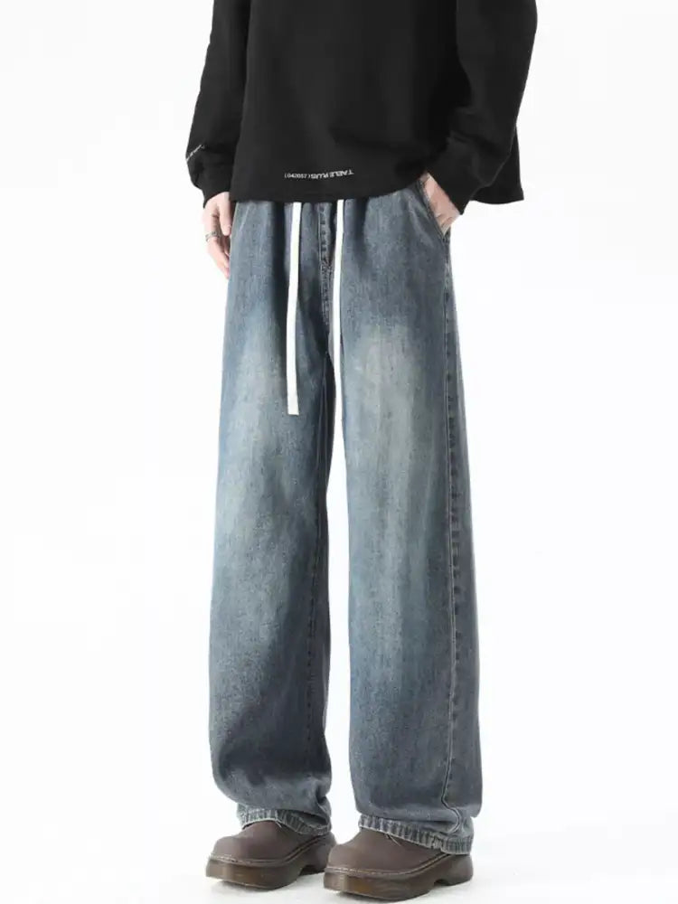 Men’s Plus Size Drawstring Wide Leg Jeans