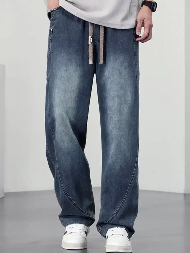 Men’s Plus Size Drawstring Wide Leg Jeans