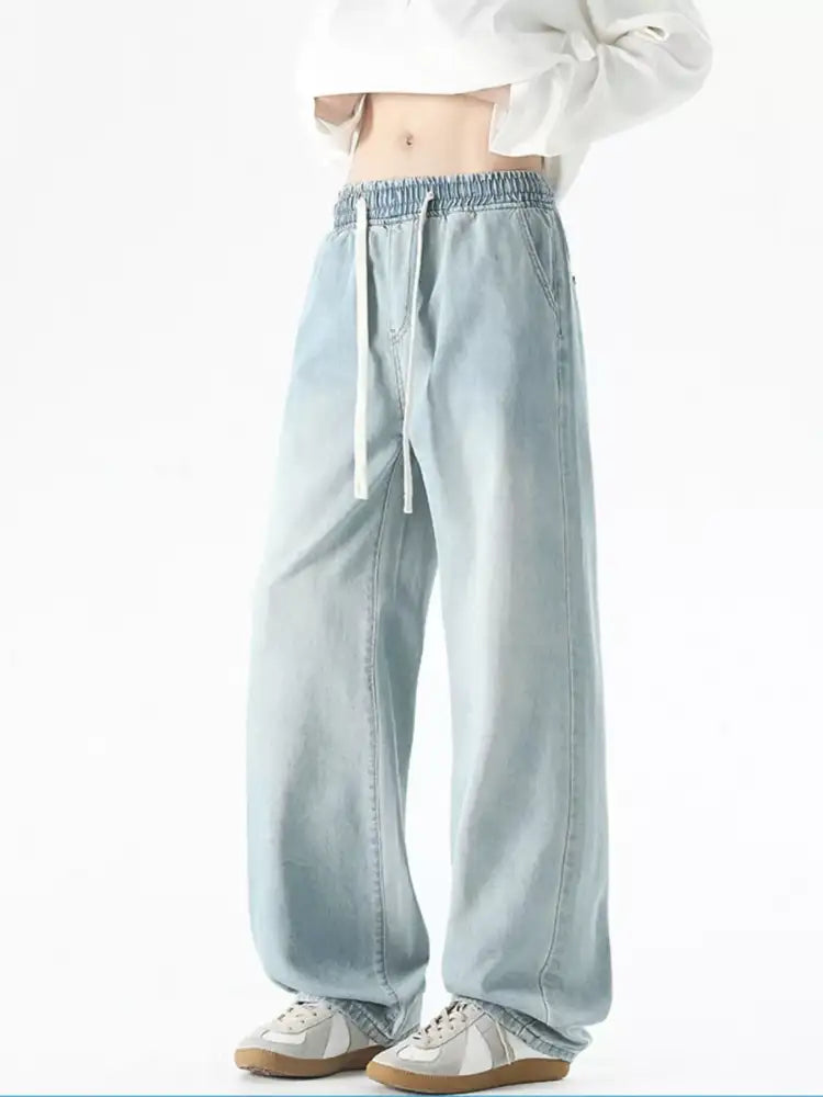 Men’s Plus Size Drawstring Wide Leg Jeans