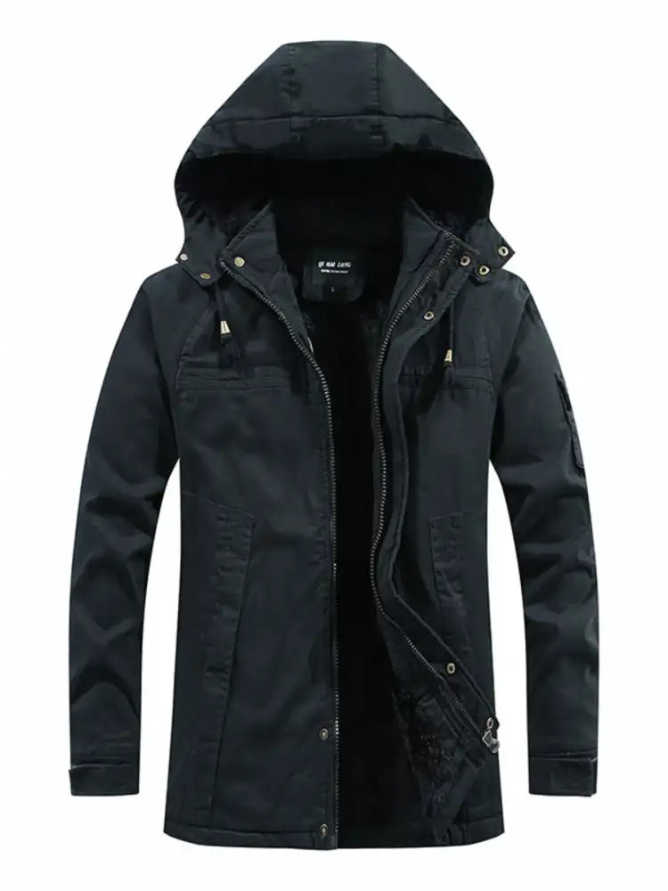 Men’s Plus Size Drawstring Zip Up Hooded Jacket