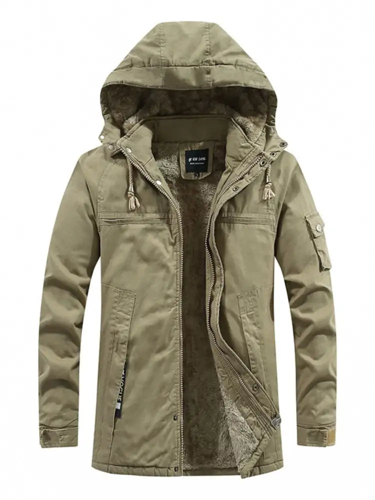 Men’s Plus Size Drawstring Zip Up Hooded Jacket