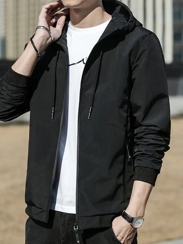 Men’s Plus Size Drawstring Zip Up Long Sleeve Hooded Jacket