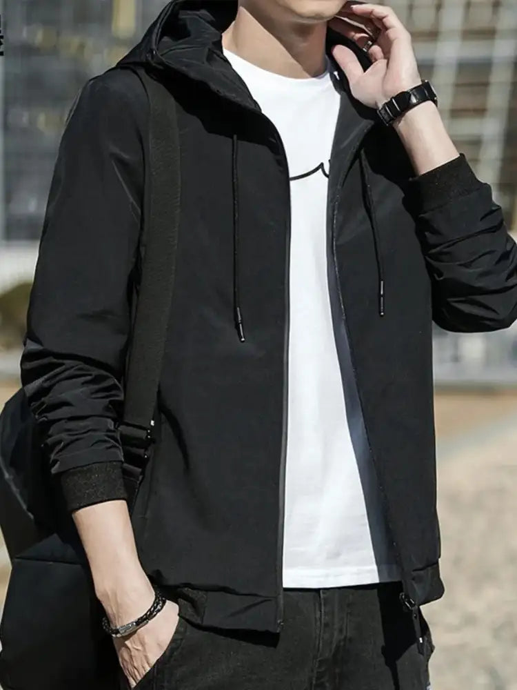 Men’s Plus Size Drawstring Zip Up Long Sleeve Hooded Jacket