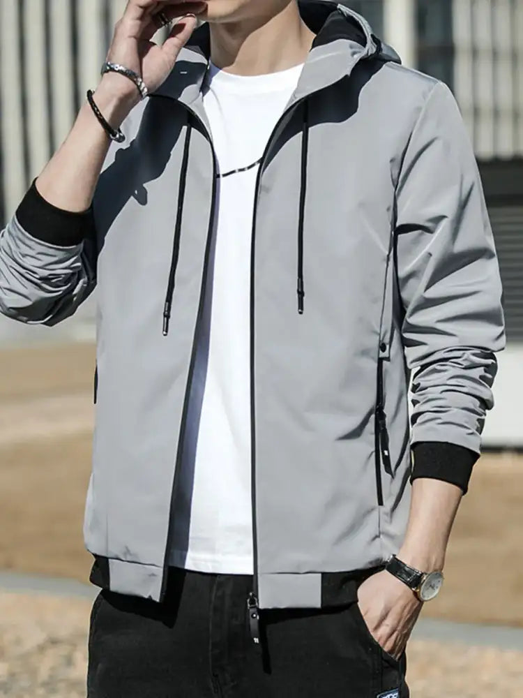 Men’s Plus Size Drawstring Zip Up Long Sleeve Hooded Jacket