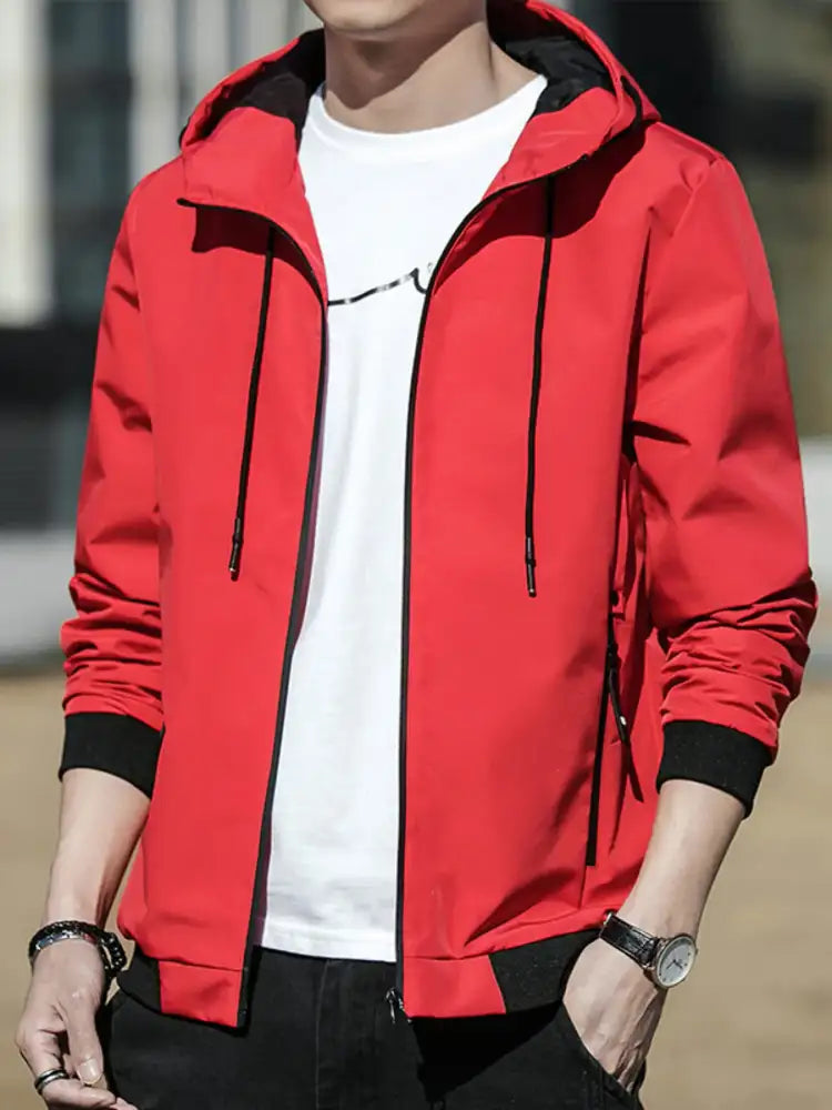 Men’s Plus Size Drawstring Zip Up Long Sleeve Hooded Jacket