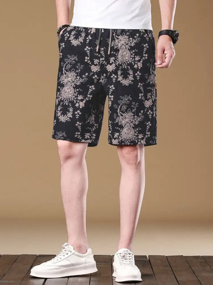 Men’s Plus Size Floral Drawstring Shorts