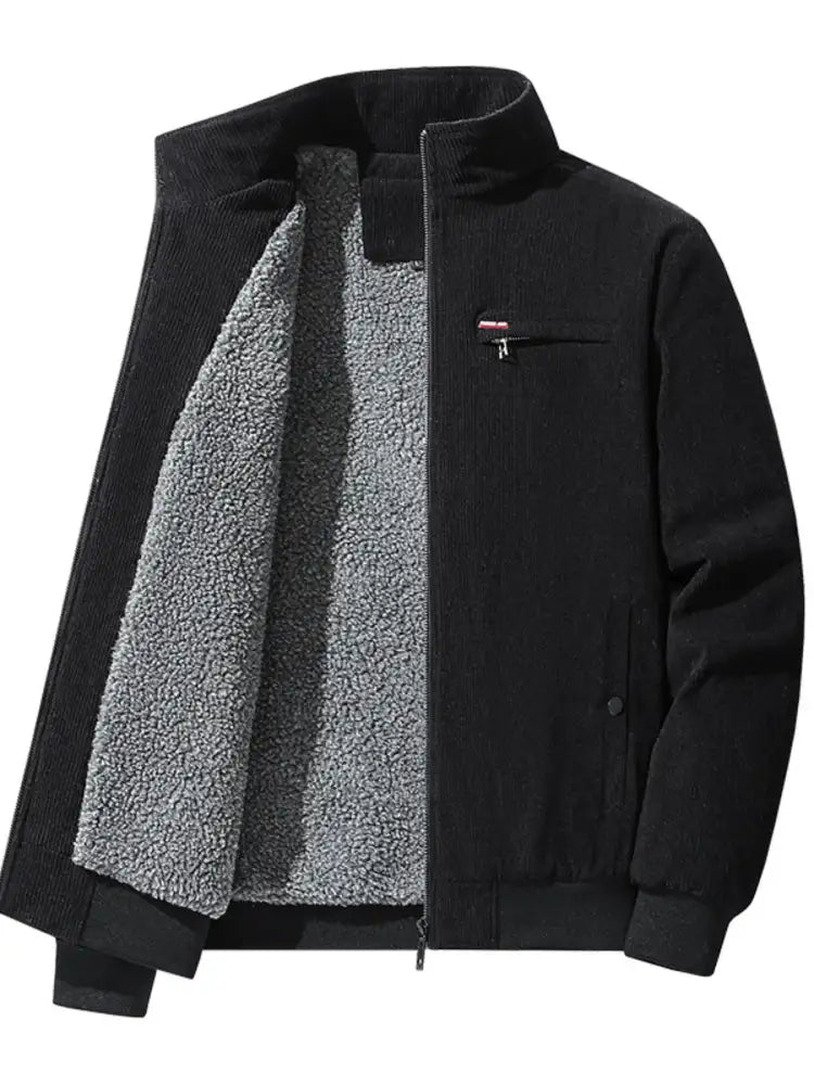 Men’s Plus Size Full-Zip Bomber Corduroy Jacket with Sherpa Lining