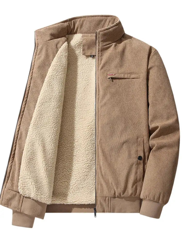 Men’s Plus Size Full-Zip Bomber Corduroy Jacket with Sherpa Lining